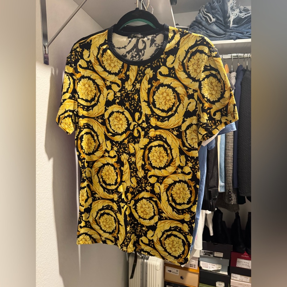 Versace Black and Gold Baroque Short Sleeve Tee - Women’s Size S Men’s Size M